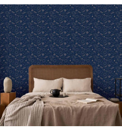 Papel pintado - Cosmic Fantasy - Pattern with Suns - Moons - and Dragonflies on a Dark Background