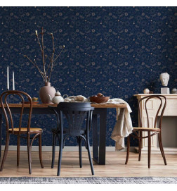 Tapetti - Cosmic Fantasy - Pattern with Suns - Moons - and Dragonflies on a Dark Background