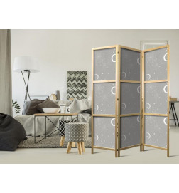 Paravan japonez - Cosmic Fireworks - Elegant Pattern with Moons and Stars on a Gray Background