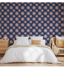 Tapisserie murale - Sunny Patterns - Repeating sun motif on a navy background