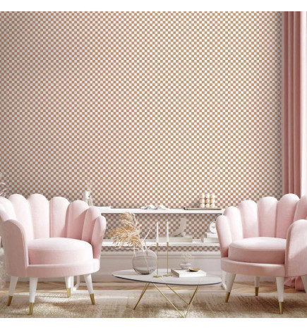Papel de parede - Checkerboard Pattern - Brown-White Grid with a Subtle Noise
