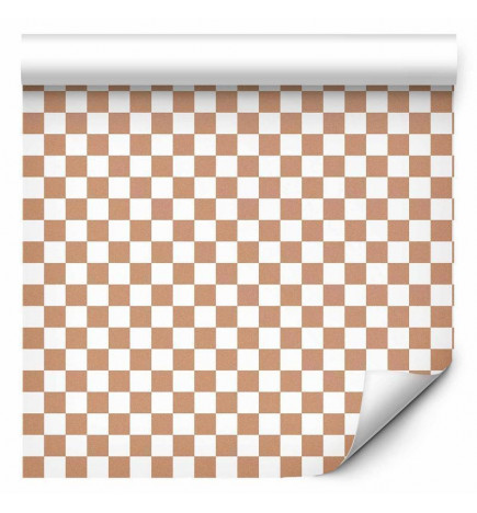 Tappezzeria murale - Checkerboard Pattern - Brown-White Grid with a Subtle Noise