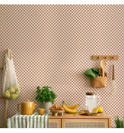 Papel de parede - Checkerboard Pattern - Brown-White Grid with a Subtle Noise