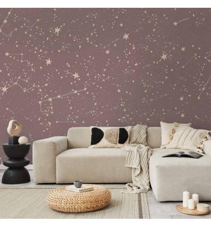 Fotobehang - Night Sky - Artistic Constellations and Stars in Pastel Shades