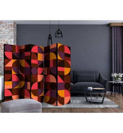 5-teiliges Paravent - Geometric Mosaic (Red) II [Room Dividers]