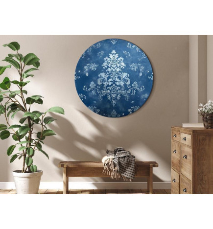 Apvalus paveikslas ant drobės - Retro Ornament: Decorative Motif in Worn Blues