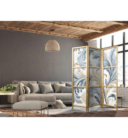 Japanischer Paravent - Baroque Ornaments in Light - Cream-Blue Colors