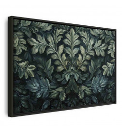 Schilderij - Dark Green Victorian Leaves: Botanical Carved Composition