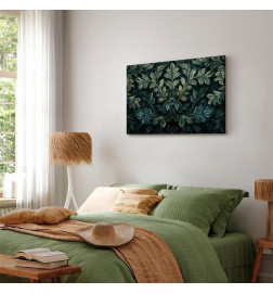 Canvas Print - Dark Green Victorian Leaves: Botanical Carved Composition