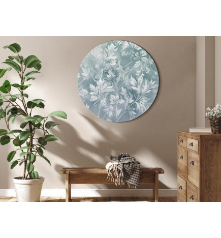 Apvalus paveikslas ant drobės - Ornaments in Worn Muted Turquoises: Delicate Plant Pattern