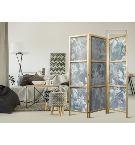 Japanese Room Divider - Ornaments in Worn Muted Turquoises - Delicate Plant Pattern