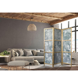 Paravan japonez - Ornaments in Worn Muted Turquoises - Delicate Plant Pattern