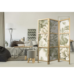 Paravan japonez - Retro Vintage Flowers in Delicate Cream and Green Colors
