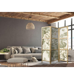 Japonska pregrada - Retro Vintage Flowers in Delicate Cream and Green Colors