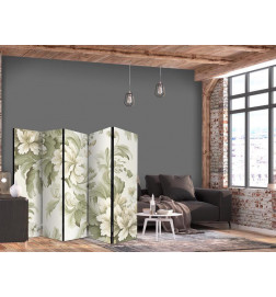 Biombo - Retro Vintage Flowers in Delicate Cream and Green Colors