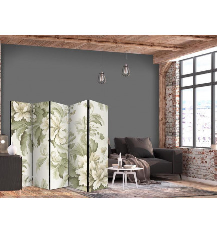 Paravan - Retro Vintage Flowers in Delicate Cream and Green Colors