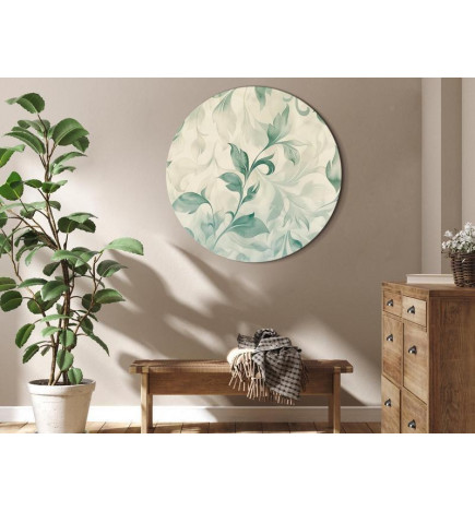 Cuadro redondo - Watercolor Botanical Motif: Delicate Green-Beige Leaves