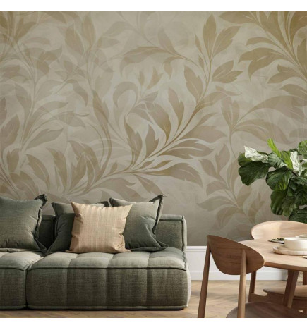 Carta da parati - Botanical Motif with Leaves and Vines in Sand Colors