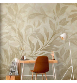 Fotobehang - Botanical Motif with Leaves and Vines in Sand Colors