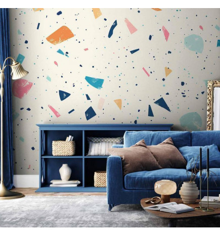 Mural de parede - Terrazzo with Multicolored Large Elements Cheerful Pattern on a Light Background