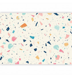 Fotomural - Terrazzo with Multicolored Large Elements Cheerful Pattern on a Light Background