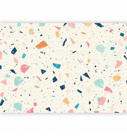 Fototapetti - Terrazzo with Multicolored Large Elements Cheerful Pattern on a Light Background