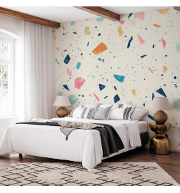 Fototapeta - Terrazzo with Multicolored Large Elements Cheerful Pattern on a Light Background