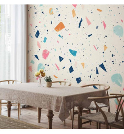 Wall Mural - Terrazzo with Multicolored Large Elements Cheerful Pattern on a Light Background