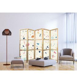 Biombo japonés - Terrazzo with Multicolored - Large Elements - Cheerful Pattern on a Light Background