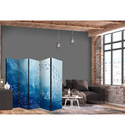 Room Divider - Schools of Fish - Luminous Clusters of Fish in Blue Colors Among Sea Depths