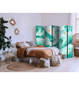 Paravento - Koi Fish Among Waves - Japanese Fish Amid Waves in Shades of Turquoise And White