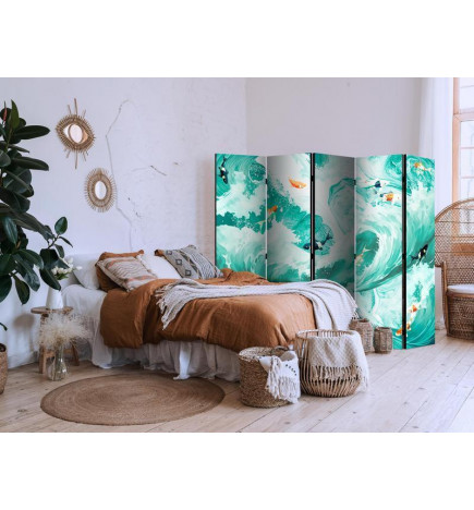 Sirm - Koi Fish Among Waves - Japanese Fish Amid Waves in Shades of Turquoise And White