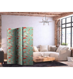 Sirm - Fish and Japanese Pattern - Koi Fish in Orange-Cream Colors on a Green-Mint Background with an Oriental Pattern