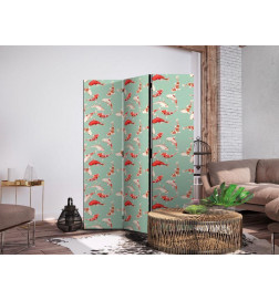 Sirm - Fish and Japanese Pattern - Koi Fish in Orange-Cream Colors on a Green-Mint Background with an Oriental Pattern