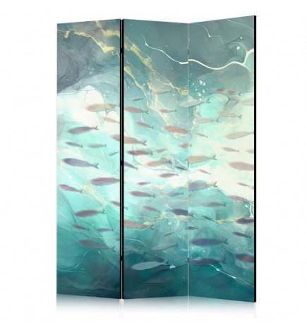 Room Divider - Escaping Fish - Very Fast Swimming Fishes in Muted Colors Among Sea Depths