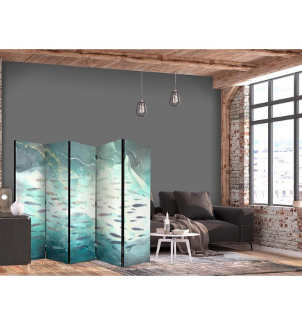 Vouwscherm - Escaping Fish - Very Fast Swimming Fishes in Muted Colors Among Sea Depths