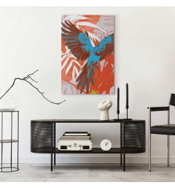 Slika - Exotic Wings - Parrot Among Abstract Leaf Patterns