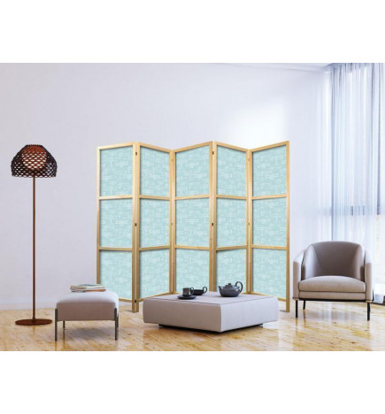 Paravento giapponese - Sketch - Outline of an Airplane in White on a Turquoise Background