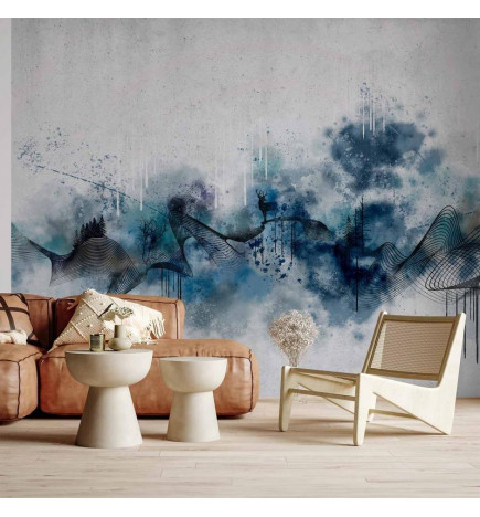 Fototapetas - Abstract wave - minimalist composition with blue pattern