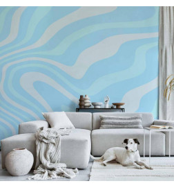 Fototapete - Composition in Blues and Whites - Harmonious Abstract Waves in a Cool Color Tone