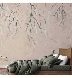 Carta da parati - Abstract falling leaves - subtle nature motif with branches