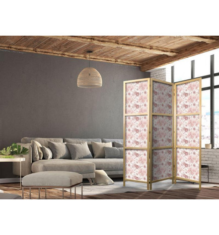 Paravan japonez - Pink Blossoming - Flowers in Warm Colors on a White Background