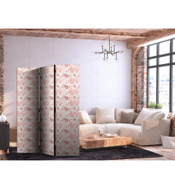 Room Divider - Pink Blossoming - Flowers in Warm Colors on a White Background