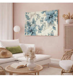 Schilderij - Turquoise Flowers in Retro Ambience Floristic Ornaments