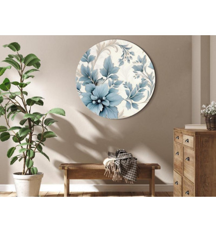 Tablou rotund - Turquoise Flowers in Retro Ambience Floristic Ornaments