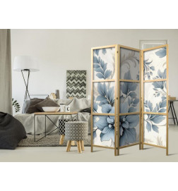 Paravan japonez - Turquoise Flowers in Retro Ambiance - Floral Ornaments
