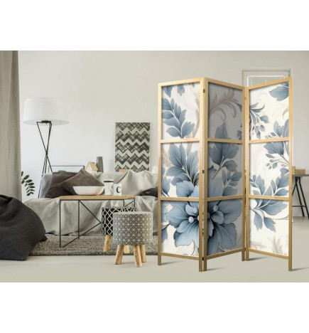 Japoniška kambario pertvara - Turquoise Flowers in Retro Ambiance - Floral Ornaments