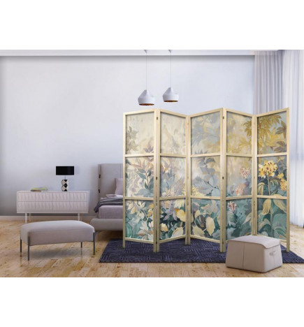 Japanese Room Divider - Tapestry Pattern with Meadow and Flowers - Kilim with a Spring Motif