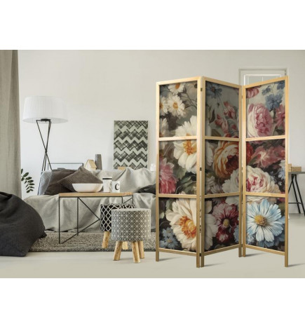 Japanese Room Divider - Scent of Nature - Beautiful Garden Flowers in Pastel Colors