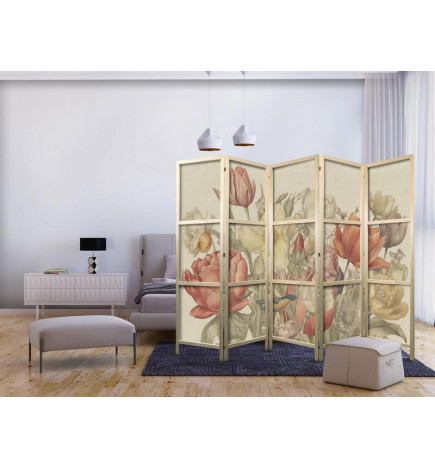 Paravan japonez - Bouquet with Tulips - Colorful Flowers on a Light Background - Illustration